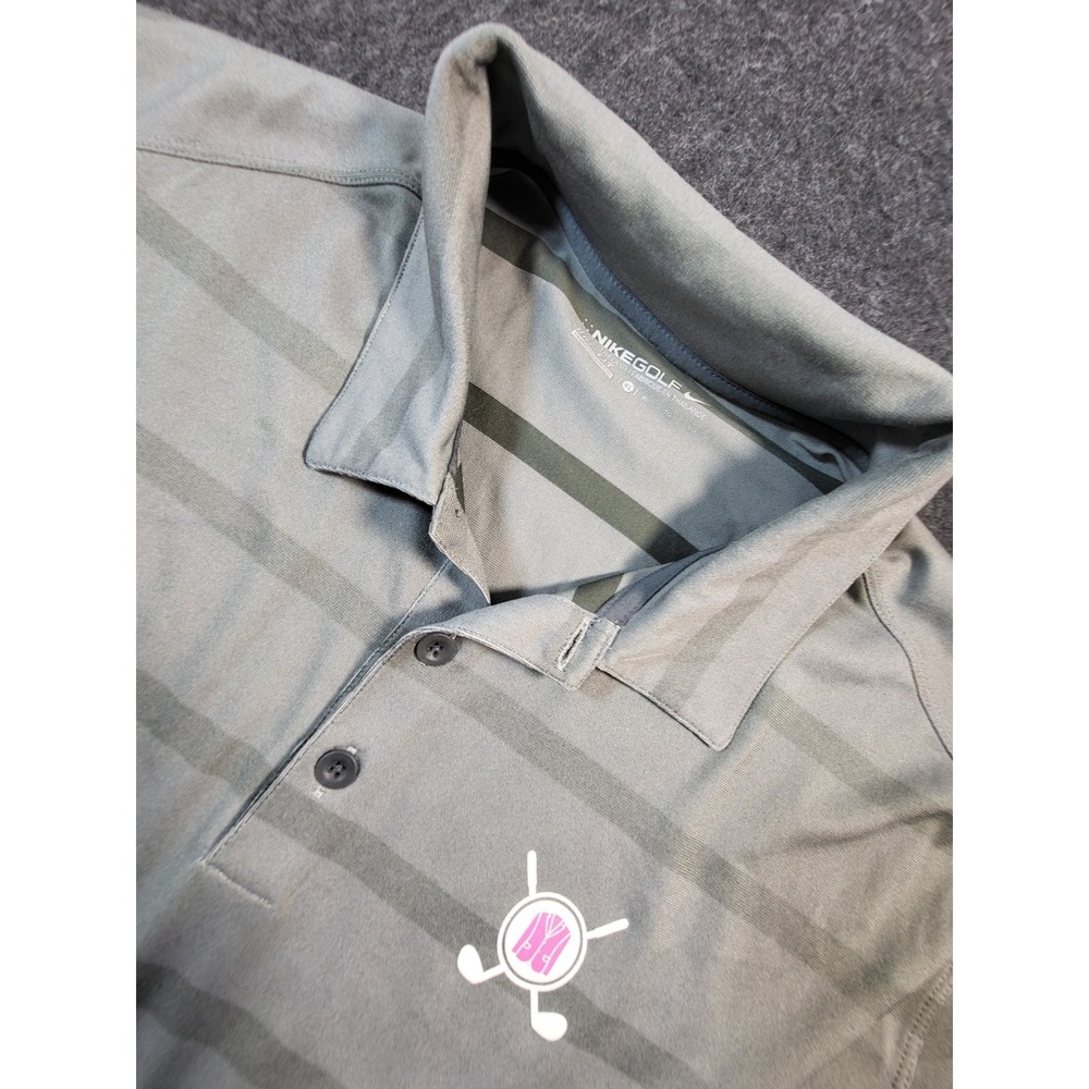 Nike Dri-Fit Golf Polo Men's XL Gray Striped Logo Pink Jacket Logo